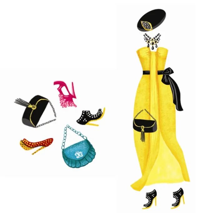 Anziehpuppen mit Stickern – Modekleidung