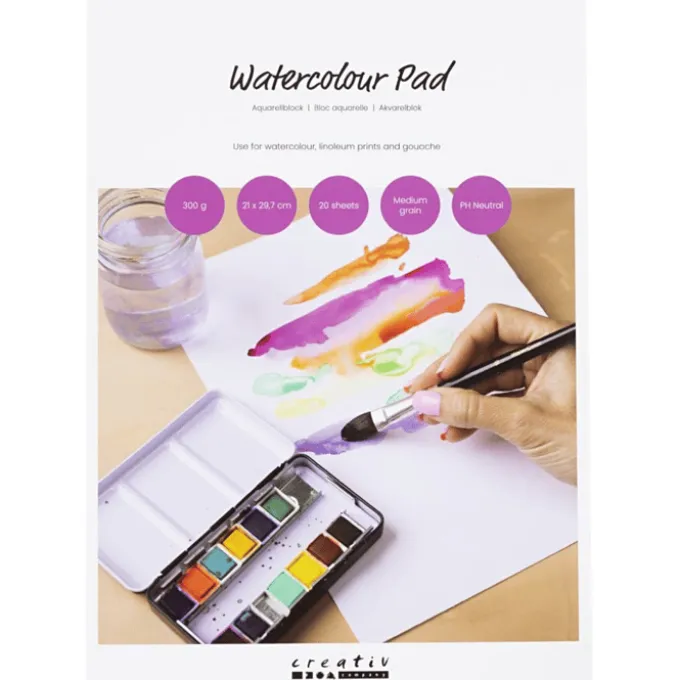 Aquarellblock A4 / 300 g - Weiß, 20 Blatt