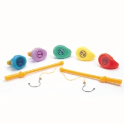 Badeenten, 5 Stück Regenbogen 8 cm + 2 Angelruten