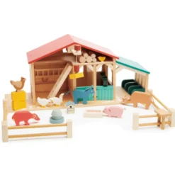 Bauernhof mit Tieren und Zubehör - Holz, 22 Teile