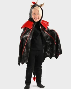 Drachenumhang - schwarz/rot, Gr. 3-8 Jahre