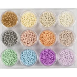 Glasperlen 3 mm - Pastellfarben, 12 x 17 g
