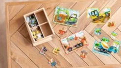 Holzpuzzle-Set m. 4 x 12 Teilen - Baustelle