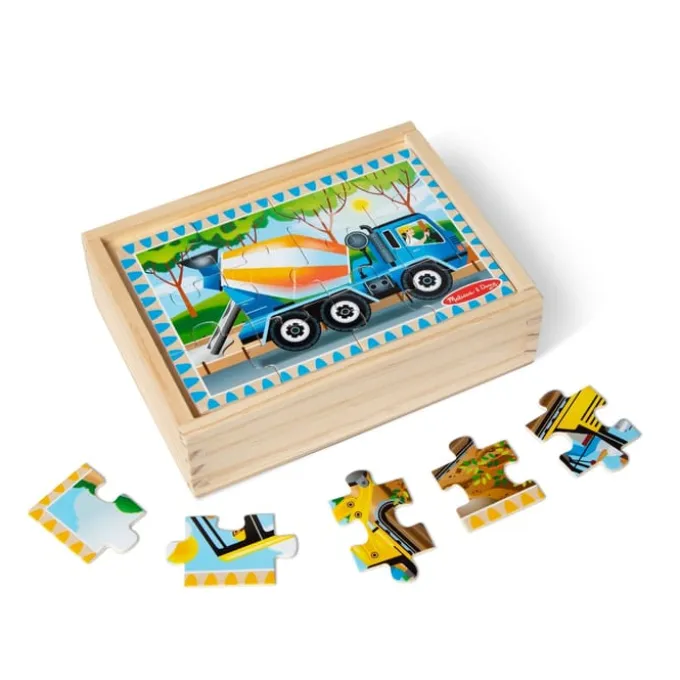 Holzpuzzle-Set m. 4 x 12 Teilen - Baustelle