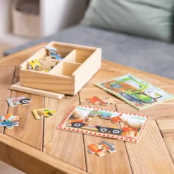 Holzpuzzle-Set m. 4 x 12 Teilen - Baustelle