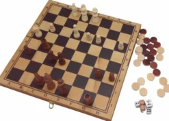3-in-1 Brettspiele im Holzkoffer