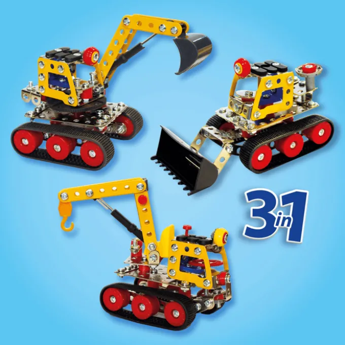 3-in-1 Metallbaukasten – Baufahrzeuge