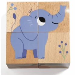 Klötzchenpuzzle mit 4 Würfeln – Elefant & Co.