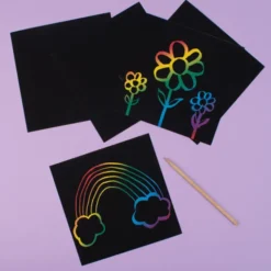 Kratzbilder 15 x 15 cm – Regenbogen, 100 Stk.