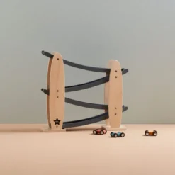 Kugelbahn Auto-Rennbahn - aus Holz, grau