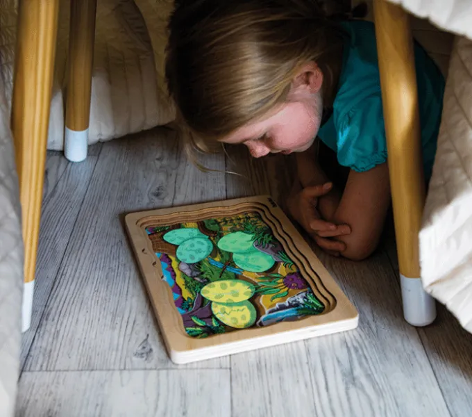 Lagenpuzzle Dino, 4 Lagen m. 44 Teilen