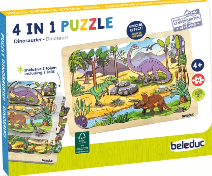 Lagenpuzzle Dino, 4 Lagen m. 44 Teilen