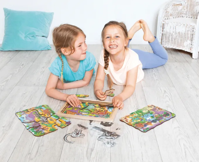Lagenpuzzle Dino, 4 Lagen m. 44 Teilen