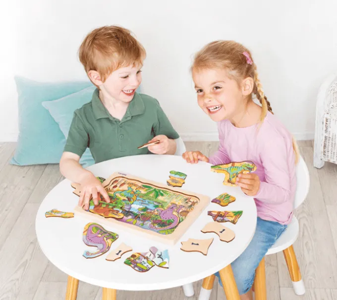Lagenpuzzle Dino, 4 Lagen m. 44 Teilen