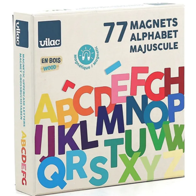 Magnetbuchstaben aus Holz – Groß, 77 Teile