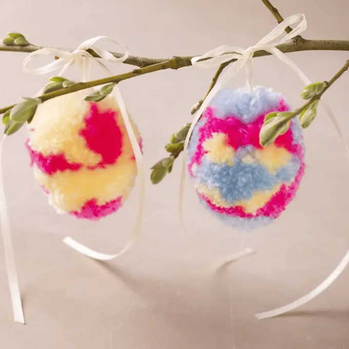 Mini Bastelset - Ostereier m. Pompons, 2 Stk.