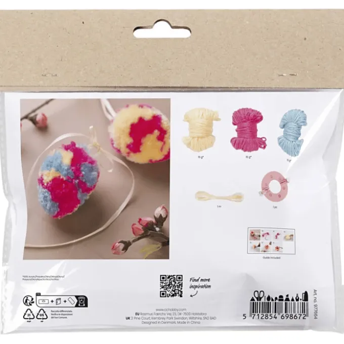 Mini Bastelset - Ostereier m. Pompons, 2 Stk.