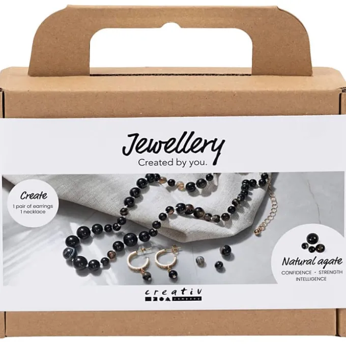Mini Schmuck-Bastelset - Achatperlen, schwarz