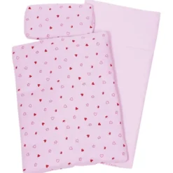 Puppenbettwäsche - Rosa mit Herzen, 40 cm