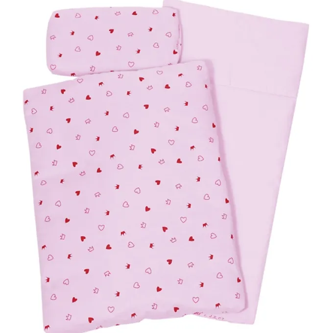Puppenbettwäsche - Rosa mit Herzen, 40 cm