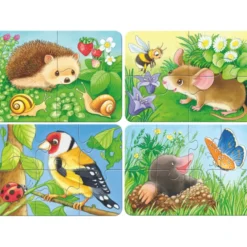 Puzzle mit 2–8 Teilen – Tiere im Garten, 4 Stk.