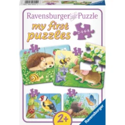 Puzzle mit 2–8 Teilen – Tiere im Garten, 4 Stk.