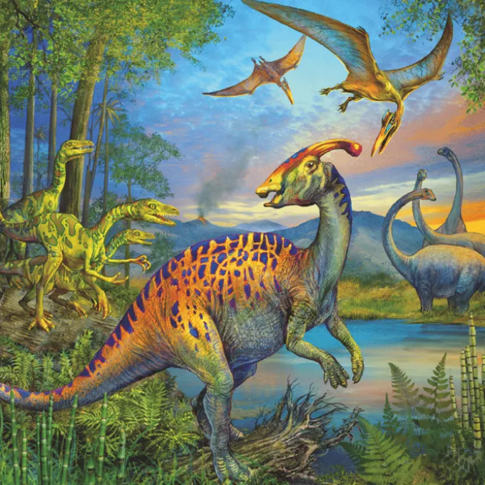 Puzzle mit 3 x 49 Teilen – Dinosaurier