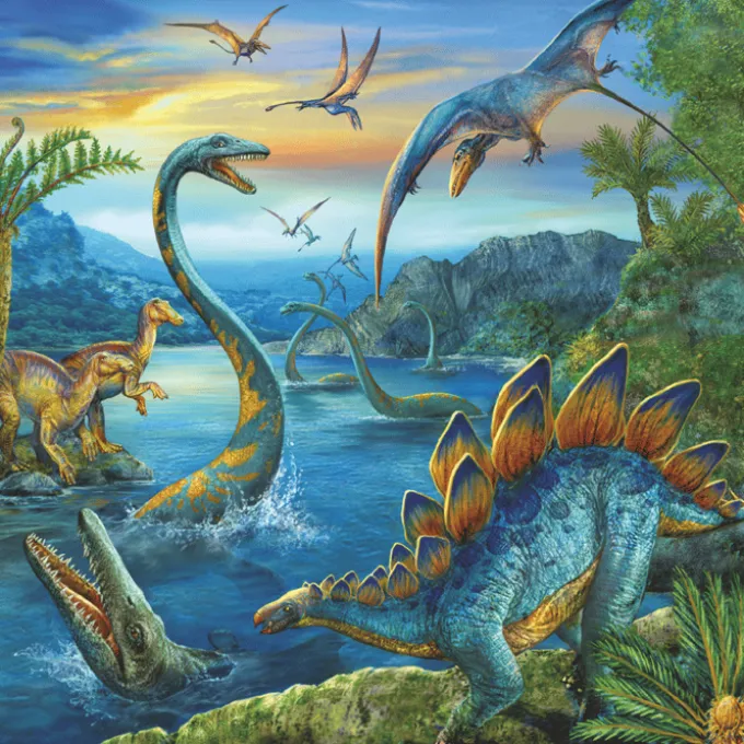 Puzzle mit 3 x 49 Teilen – Dinosaurier