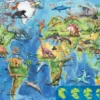 Puzzle m. 150 Teilen - Weltkarte m. Dinos