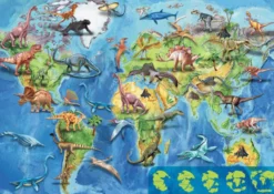 Puzzle m. 150 Teilen - Weltkarte m. Dinos