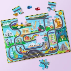 Puzzle Weltreise m. Fahrbahn, 48 Teile mit 2 Autos