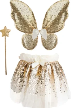 Röckchen & Flügel, Pailletten, golden - Gr. 3-6 J.