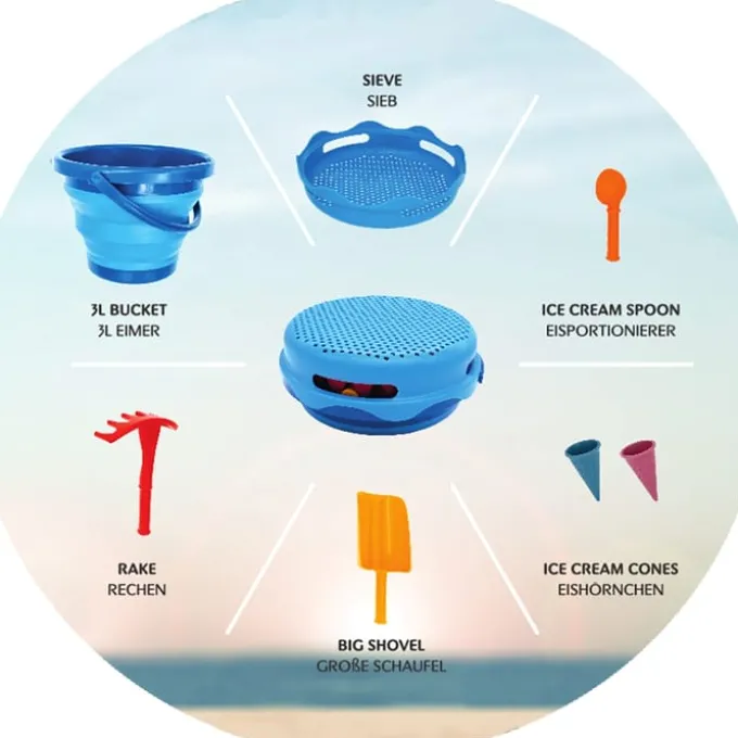 Sandspielzeug - Eimerset mit 7 Teilen - blau
