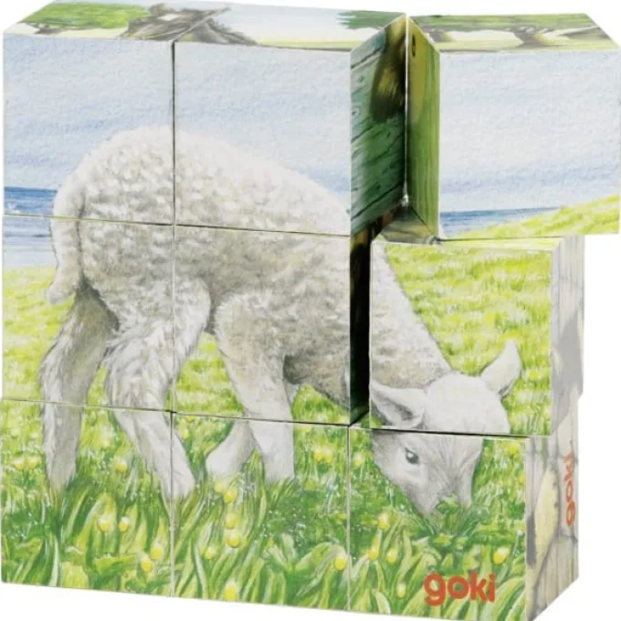 Stapelpuzzlespiel - Bauernhoftiere, 9 Würfel