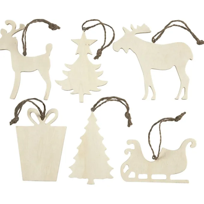 Weihnachtsanhänger aus Holz, 6 Stk.